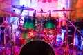 Drum kit on stage in the spotlight color Royalty Free Stock Photo