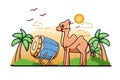 Drum mosque with camel at Ramadan Kareem icon cartoon illustration