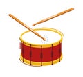 Drum musical instrument vector flat illustration isolated over white background.