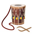 Drum Percussion Instrument Double-headed Dhol And Wooden Sticks Vector