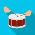 Drum, percussion musical instrument. Drum shot single icon in flat style vector symbol stock illustration web.