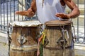 Drum player with his atabaque in the streets district of Pelourinho Royalty Free Stock Photo