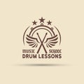 Drum school vector emblem with wings, drumsticks