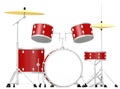 Drum set with bass drum, cymbals, tomtoms, snade d Royalty Free Stock Photo