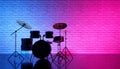 Drum set in beautiful neon light