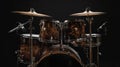 Drum set on black background. Musical drum kit in studio. AI Generated Royalty Free Stock Photo