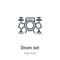 Drum set outline vector icon. Thin line black drum set icon, flat vector simple element illustration from editable hobbies concept Royalty Free Stock Photo