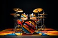 A drum set ready for an energetic performance Royalty Free Stock Photo