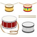 Drum, a set of realistic drums with drum sticks. Royalty Free Stock Photo