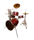 The drum set is red in lacquer isolated on a white background Royalty Free Stock Photo