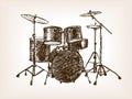 Drum set sketch style vector illustration Royalty Free Stock Photo