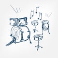 Drum set sketch vector illustration isolated design element Royalty Free Stock Photo