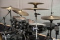 Drum Set with some cymbals on stage before a live Concert Royalty Free Stock Photo