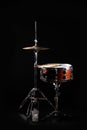 Drum Set On A Stage At Dark Background. Musical Drums Kit On Stage. Vintage look with smoke effect Royalty Free Stock Photo