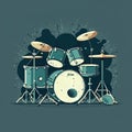 Drum set. Vector illustration in flat style. Music background. Royalty Free Stock Photo