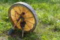 Drum shaman in the spring meadow