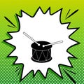 Drum sign. Black Icon on white popart Splash at green background with white spots. Illustration Royalty Free Stock Photo