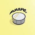 Drum snare on yellow background