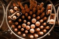 Drum sticks - front view on the shelf of a music store