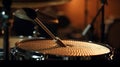 Drum sticks hit on the snare drum in black background Royalty Free Stock Photo
