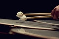 Drum sticks hitting the timpani Royalty Free Stock Photo