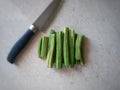 Drum sticks, some peeled drum parts. The drum or moringa is a very good and healthy vegetable Royalty Free Stock Photo