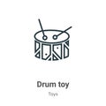 Drum toy outline vector icon. Thin line black drum toy icon, flat vector simple element illustration from editable toys concept Royalty Free Stock Photo