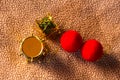 Drum toy plastic with red ball christmas still life Royalty Free Stock Photo