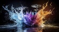 Drumbeats create vibrant water splashes studio performance abstract art dynamic environment close-up artistic vision Royalty Free Stock Photo