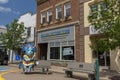 Dinosaur themed objects in downtown Drumheller