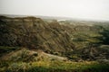 Drumheller badlands landscape in summer, Dinosaur Provincial Park, Alberta, Canada. Royalty Free Stock Photo