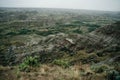 Drumheller badlands landscape in summer, Dinosaur Provincial Park, Alberta, Canada.