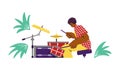 Drummer African American male character flat vector illustration isolated.