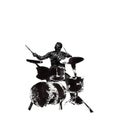 Drummer behind the drum, musical instruments, black and white graphics, abstraction Royalty Free Stock Photo