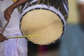 A drummer called dhaki in bengal or west bengal plays a special drum called dhak during the Durga Puja festival Royalty Free Stock Photo