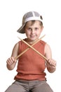 Drummer with crossed drumsticks Royalty Free Stock Photo