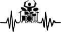 Drummer heartbeat line with drummer silhouette Royalty Free Stock Photo