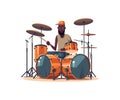 Drummer musician with drum flat cartoon isolated on white background. Vector illustration Royalty Free Stock Photo