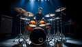 Drummer Playing Drum Kit on Stage Under Spotlights Performance Music Live Royalty Free Stock Photo