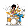 Drummer playing drums with musical notes Royalty Free Stock Photo