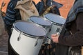Drummer Playing Snare Drums in Band in Outdoor Event Royalty Free Stock Photo