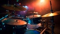 Drummer plays cymbal in blue spotlight background generated by AI