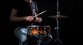 The drummer plays the drums. The process of playing a musical instrument. The concept of music Royalty Free Stock Photo