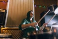 Drummer rehearsing before live concert