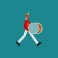 Drummer Soldier and big drum. Soldier with musical instrument. Military band