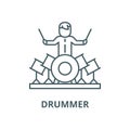 Drummer vector line icon, linear concept, outline sign, symbol