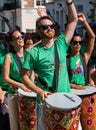 Drummers band singing and dancing on the street at the 53rd edition of Notting Hill