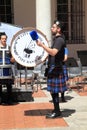The drummers of the City Of Rome Pipe Band during the Music Band Festival which was held in Genoa from 6 to 9 July 2023.
