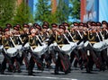 Drummers of the Moscow military music school during the parade dedicated to Victory day.