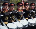 Drummers of the Moscow military music school in red square during the General rehearsal of the parade dedicated anniversary of th